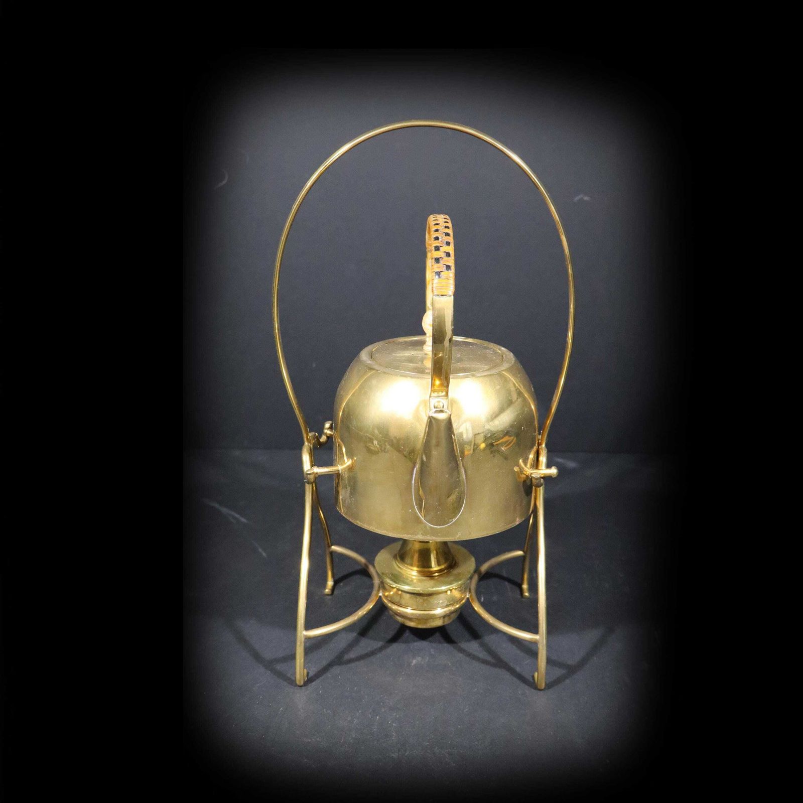 Art Nouveau Copper Tea Kettle French Antique Brass & Copper Tilting Teapot Stand With Burner photo Home Decor