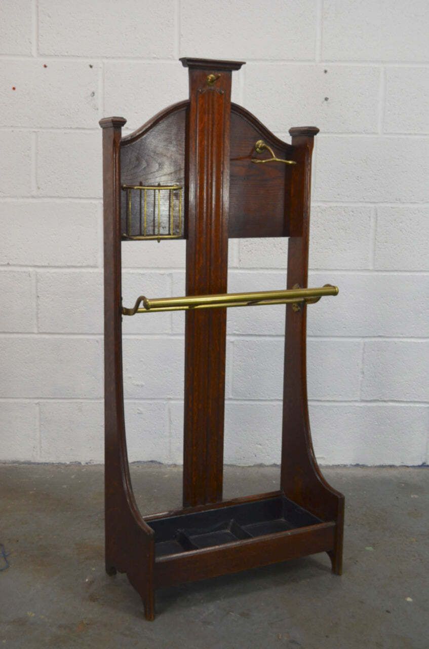 A High Victorian Late 19th Century Oak & Brass Umbrella Stand