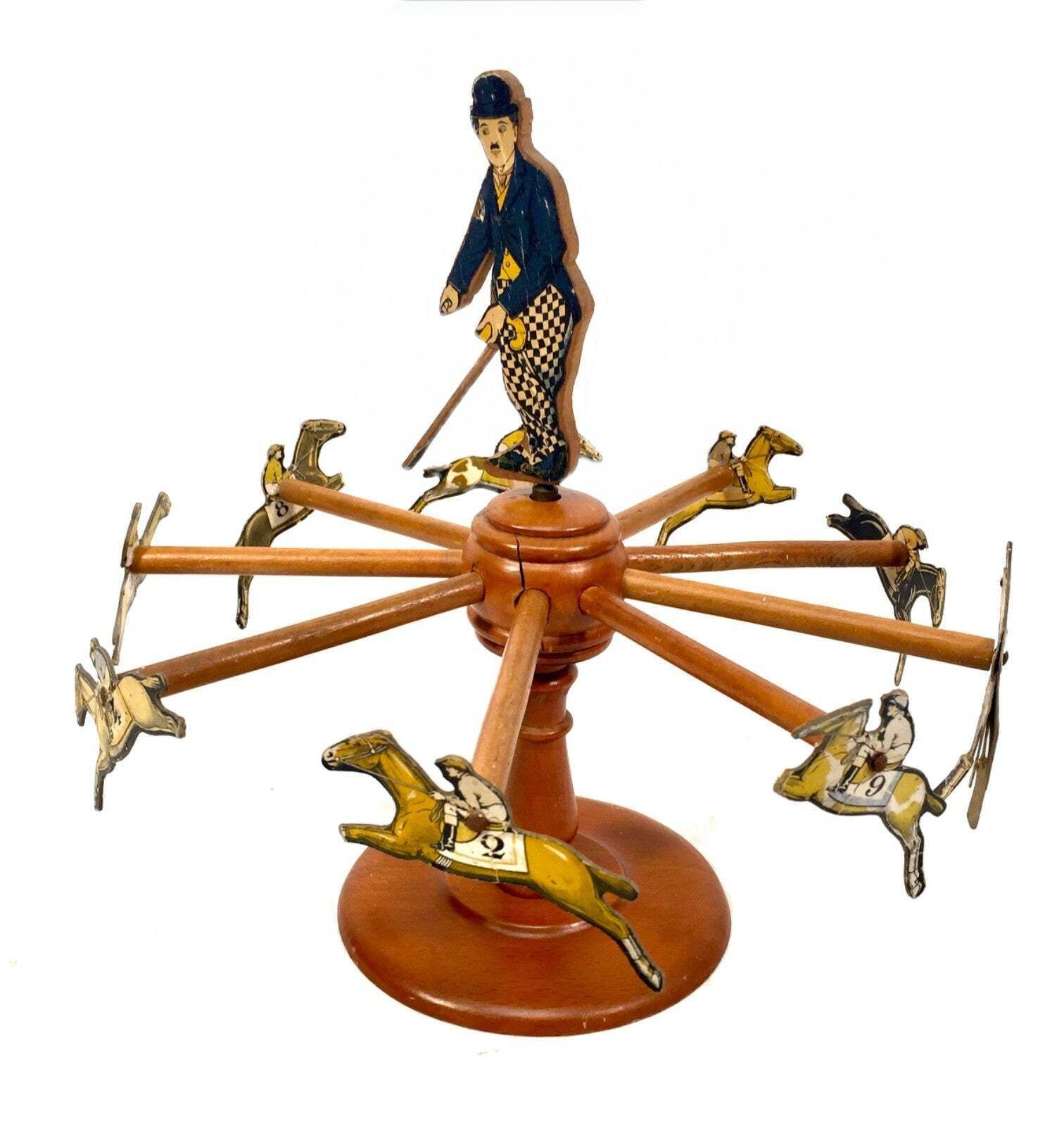 Antique 1920s Wooden Charlie Chaplin "Eureka" Horse Racing Bet Game / Art Deco