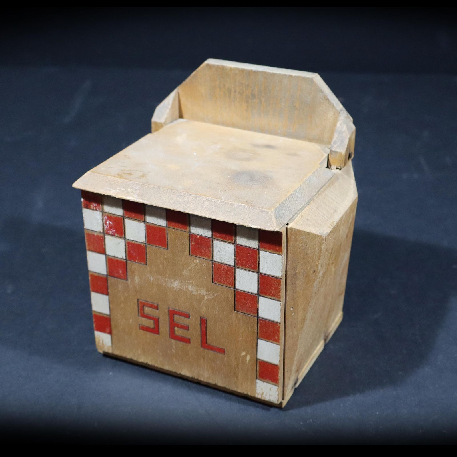 Antique Spice Canisters & Salt Box Wooden Lustucru Pattern French Kitchen Storage Jars photo 136.0