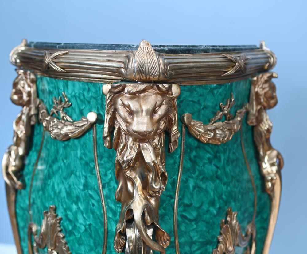 photo furniture Pair French Malachite Pedestal Stands Napoleon III Revival Linke