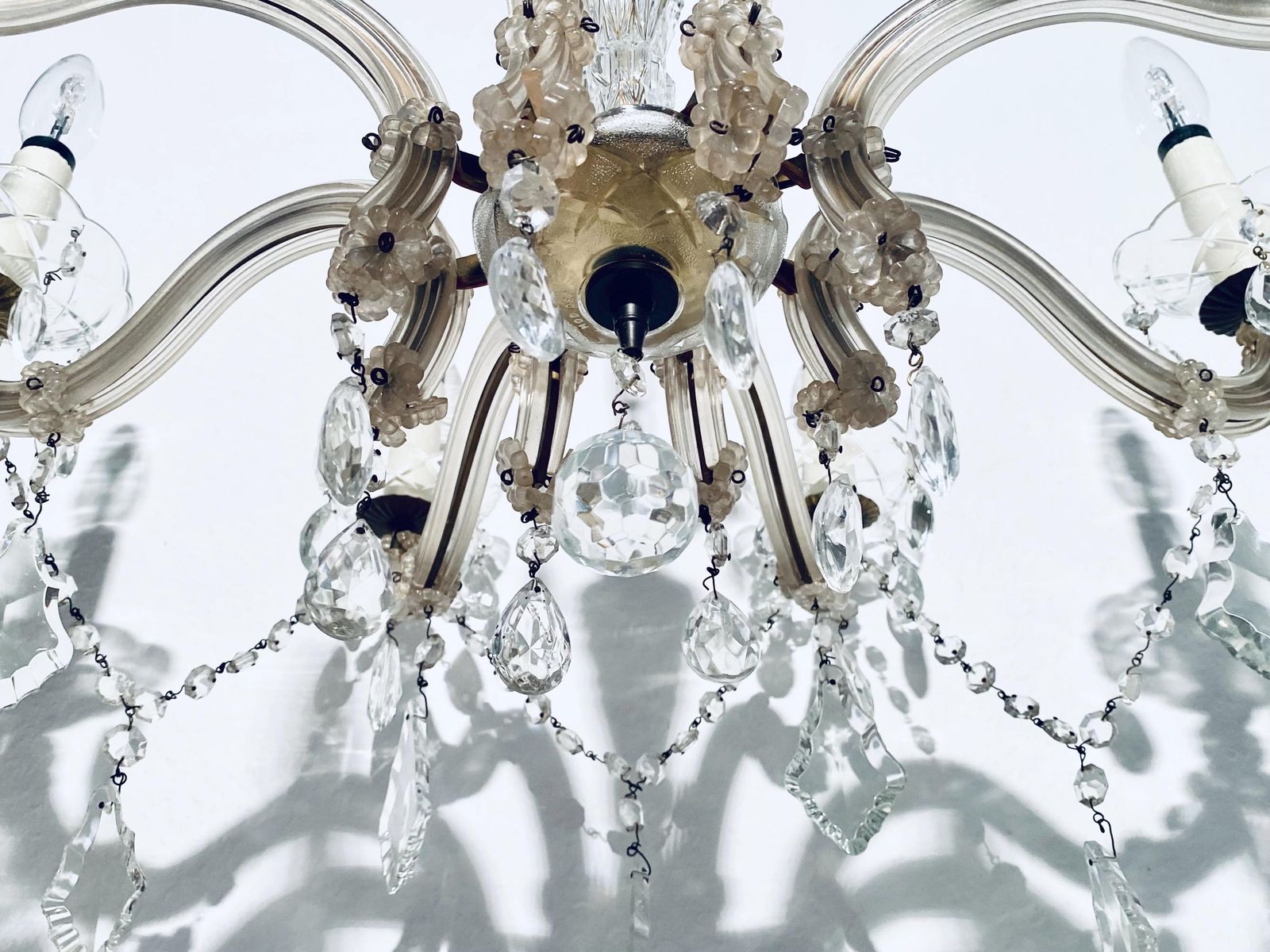 Vintage Richard Essig Eight Armed Chandelier Ceiling Lamp With Crystal Glass / 1950s photo vinterior