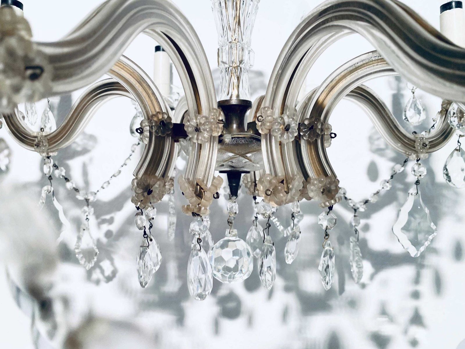 Vintage Richard Essig Eight Armed Chandelier Ceiling Lamp With Crystal Glass / 1950s photo vintage