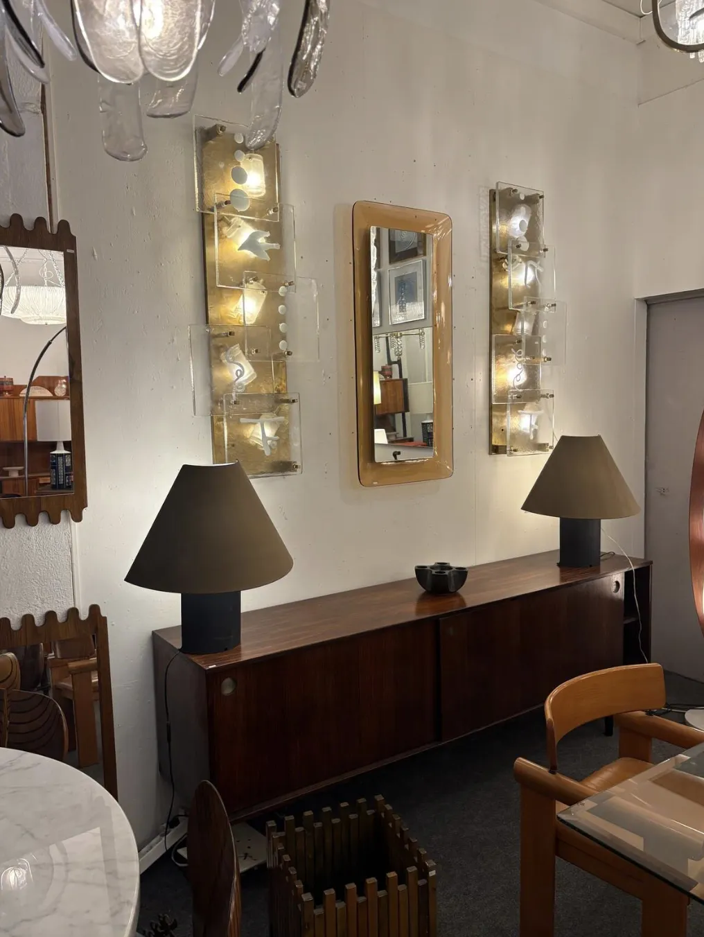 photo for sale Mid Century Modern Pair Of Wall Lights, Glass And Brass, Italy