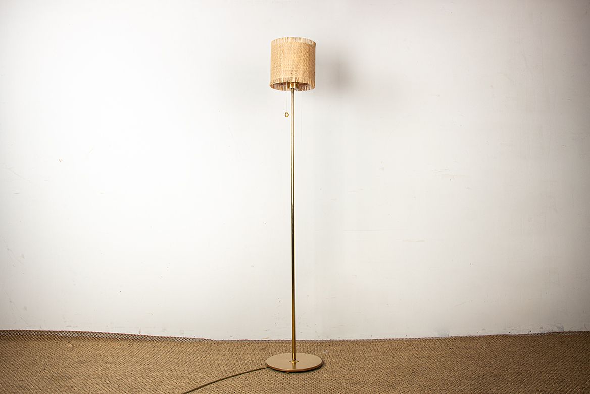 Lighting Swedish Brass Floor Lamp, Cast Iron Base, Model G 019 By Bergboms 1960. photo