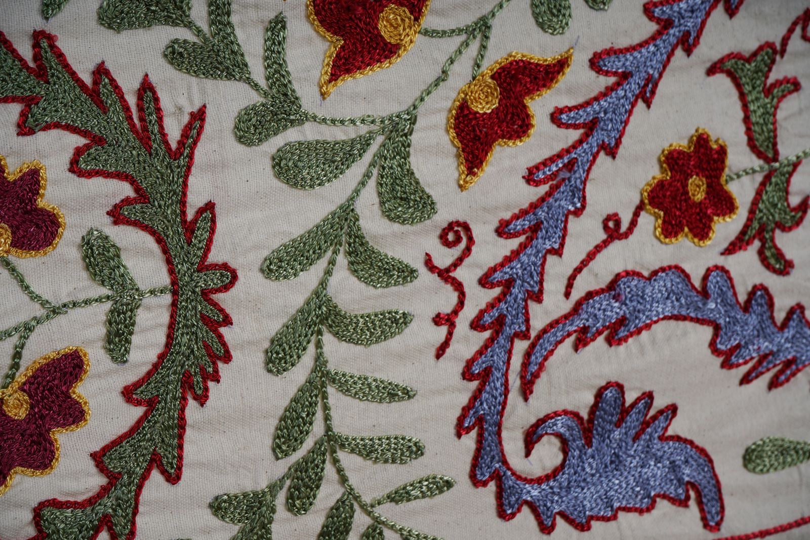 Suzani Tablecloth, Suzani Tapestry, Embroidery Uzbek Floral Textile, Rustic Room Decor 1'6'' X 5'4'' photo vintage