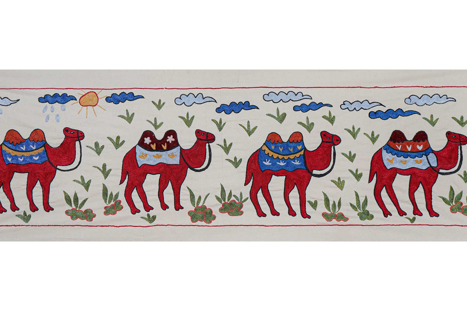 Uzbek Suzani Animal Cotton Tablecloth, 19th Century Bukhara Wall Hanging Decor   Camel Cotton Runner 1'7'' X 4'9'' photo Textiles