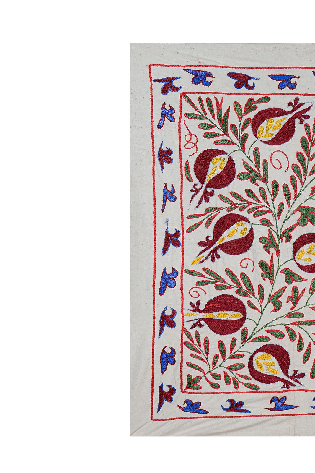 photo furniture Square Suzani Wall Art With Red And Yellow Pomegranates – Embroidered Uzbek Textile 2'8'' X 3'2''