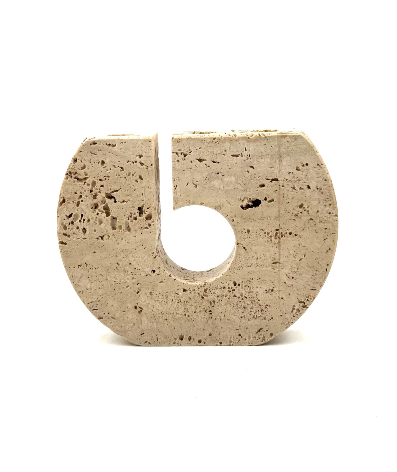 340.0 Enzo Mari, Brutalist Travertine Candle Holder, Fratelli Mannelli Italy 1970s photo