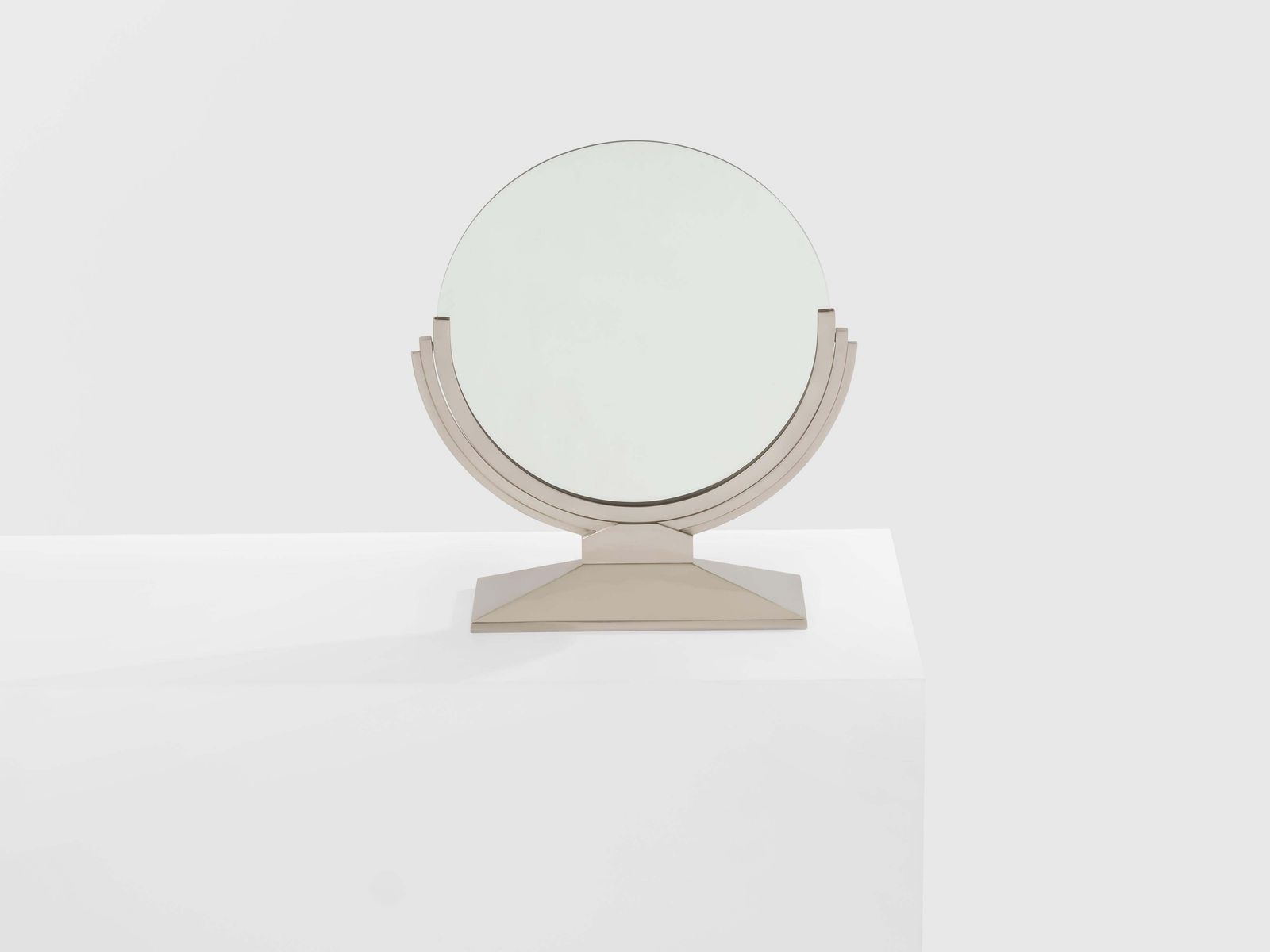 Maison Dominique Art Deco Nickel Plate Metal Vanity Mirror 1930s photo furniture