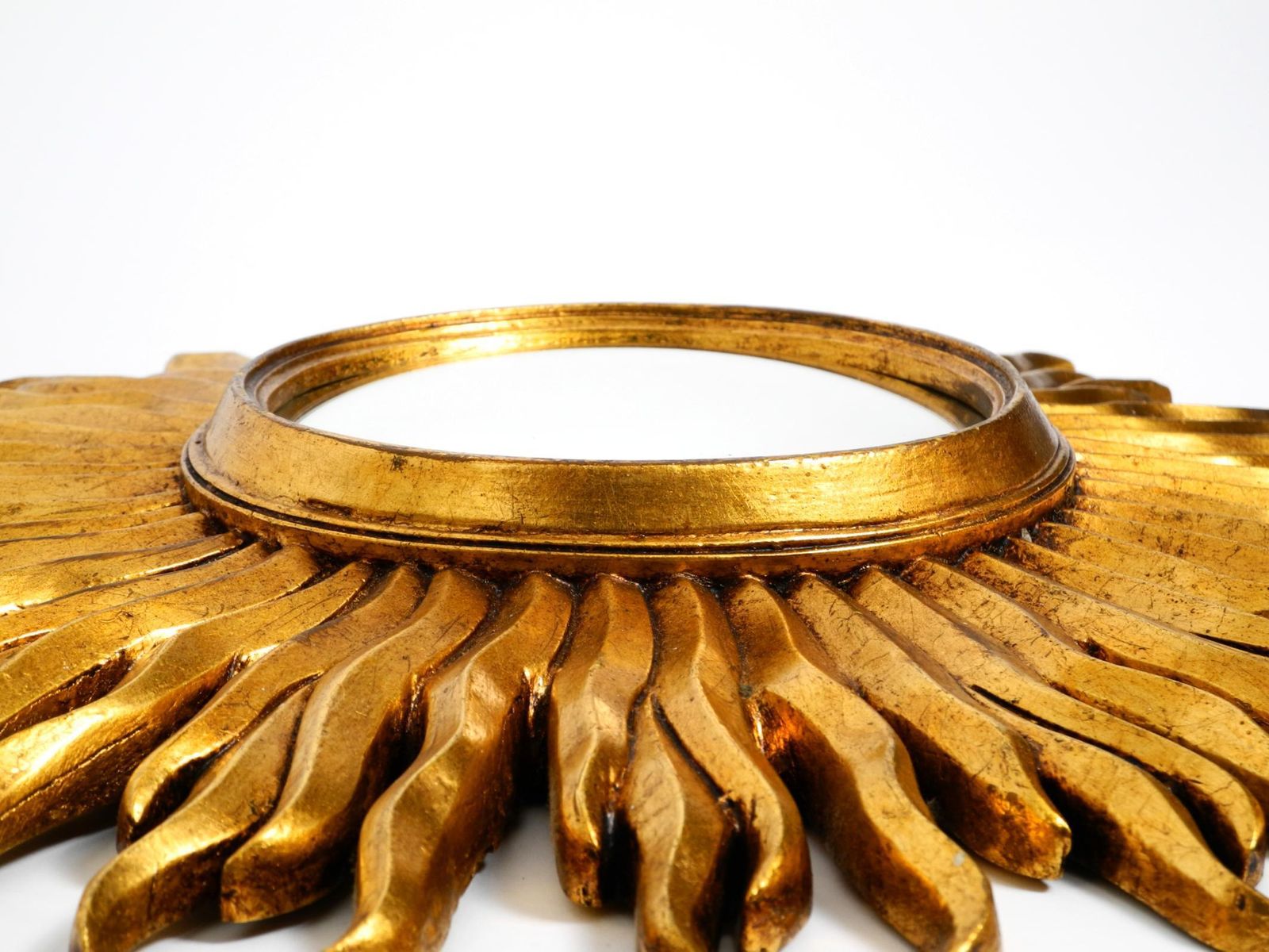 Large Mid Century Sunburst Kovex Wall Mirror Made Of Wood And Resin, Gold Plated photo vinterior