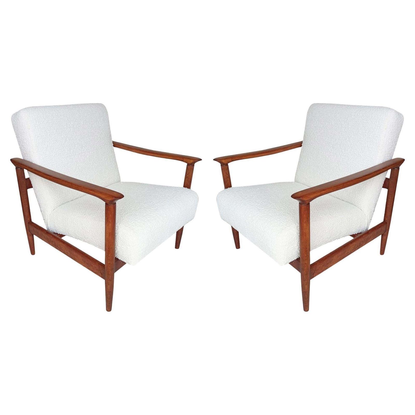 Paar Mid Century Witte Bouclé Fauteuils, Gfm 142, Edmund Homa, Europa, Jaren 1960 photo vinterior