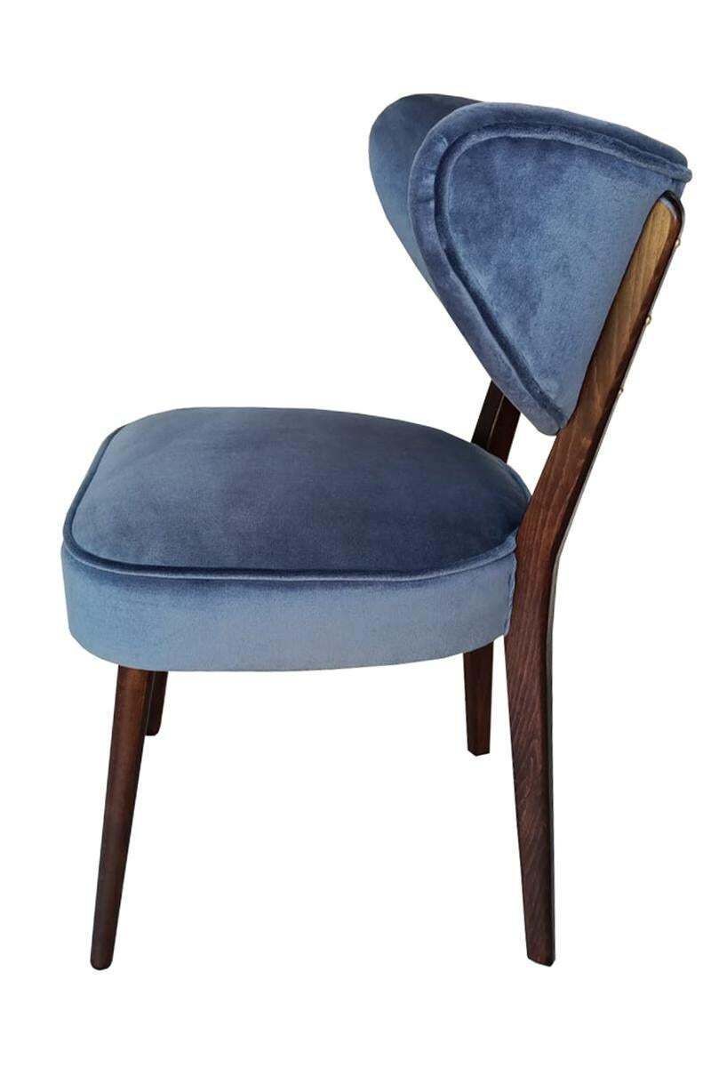 Set Of Four Vintola Studio Dining Chairs, Navy Blue Velvet, Perennials, Europe. photo vintage
