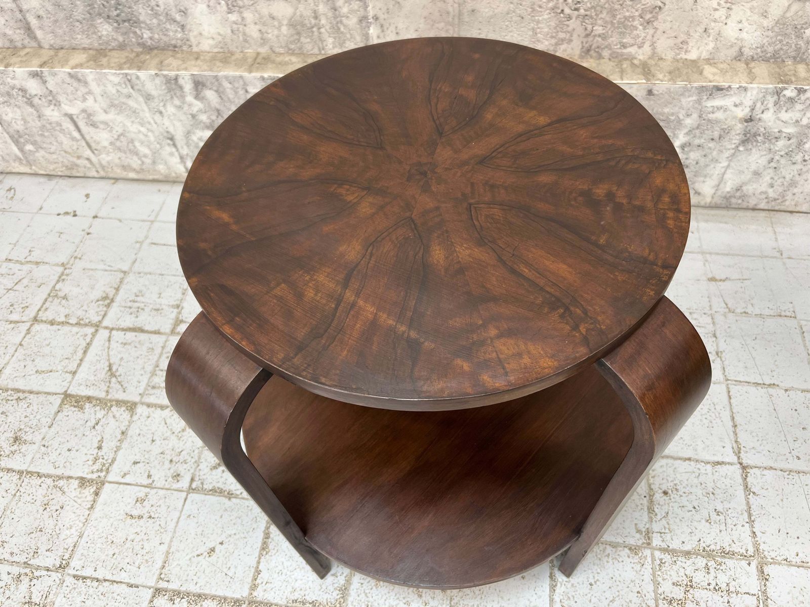 Dark Wooden Art Deco Gueridon Side Table photo vintage