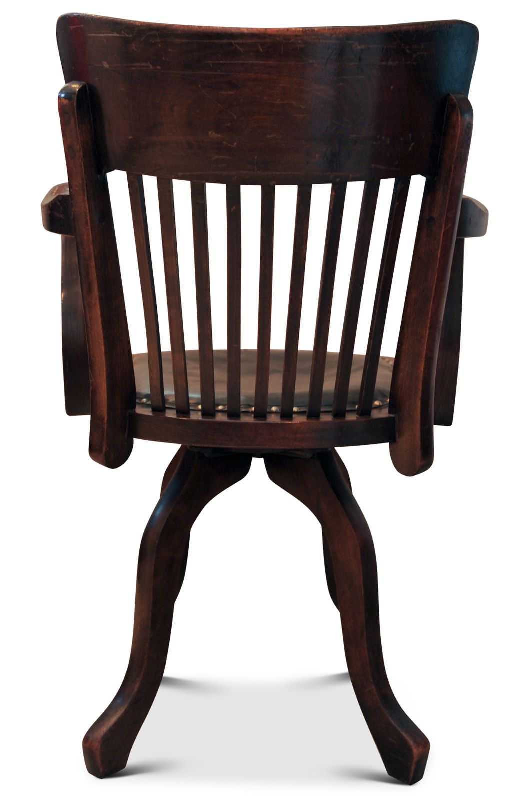 Victorian Oak & Leather Rail Back Revolving Desk Chair With Stud Detailing photo vinterior