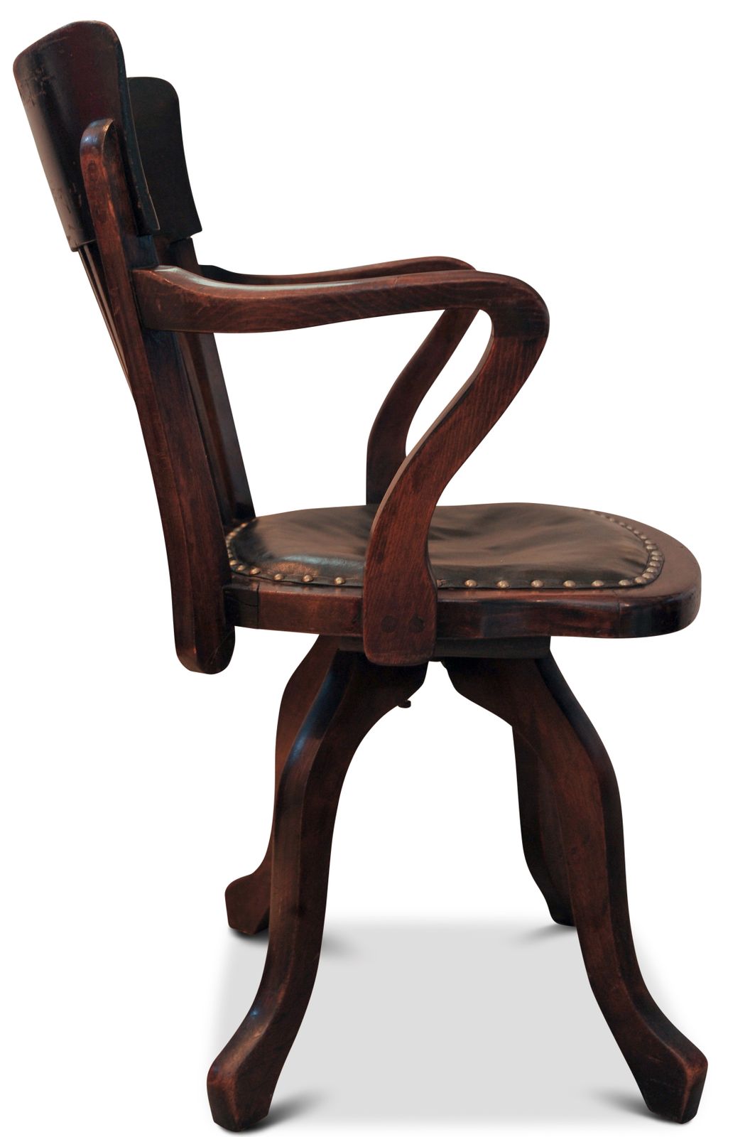 Victorian Oak & Leather Rail Back Revolving Desk Chair With Stud Detailing photo buy