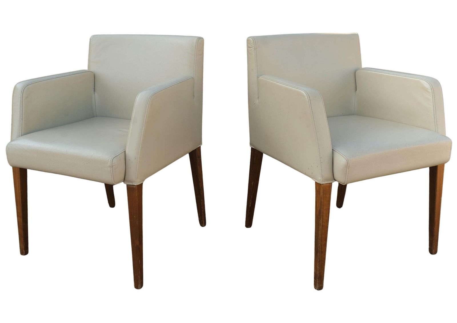 Pair Of Hülsta Cream Leather Solid Beech Frame Armchairs Makers Label To Each Chair Model Number D20 Made In Stadtlohn, German