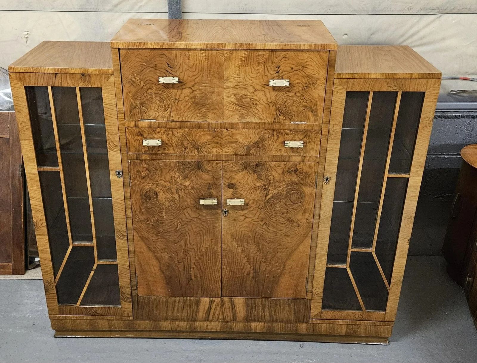 Art Deco Fall Front Cocktail Bar Display Cabinet Bookcase photo Furniture