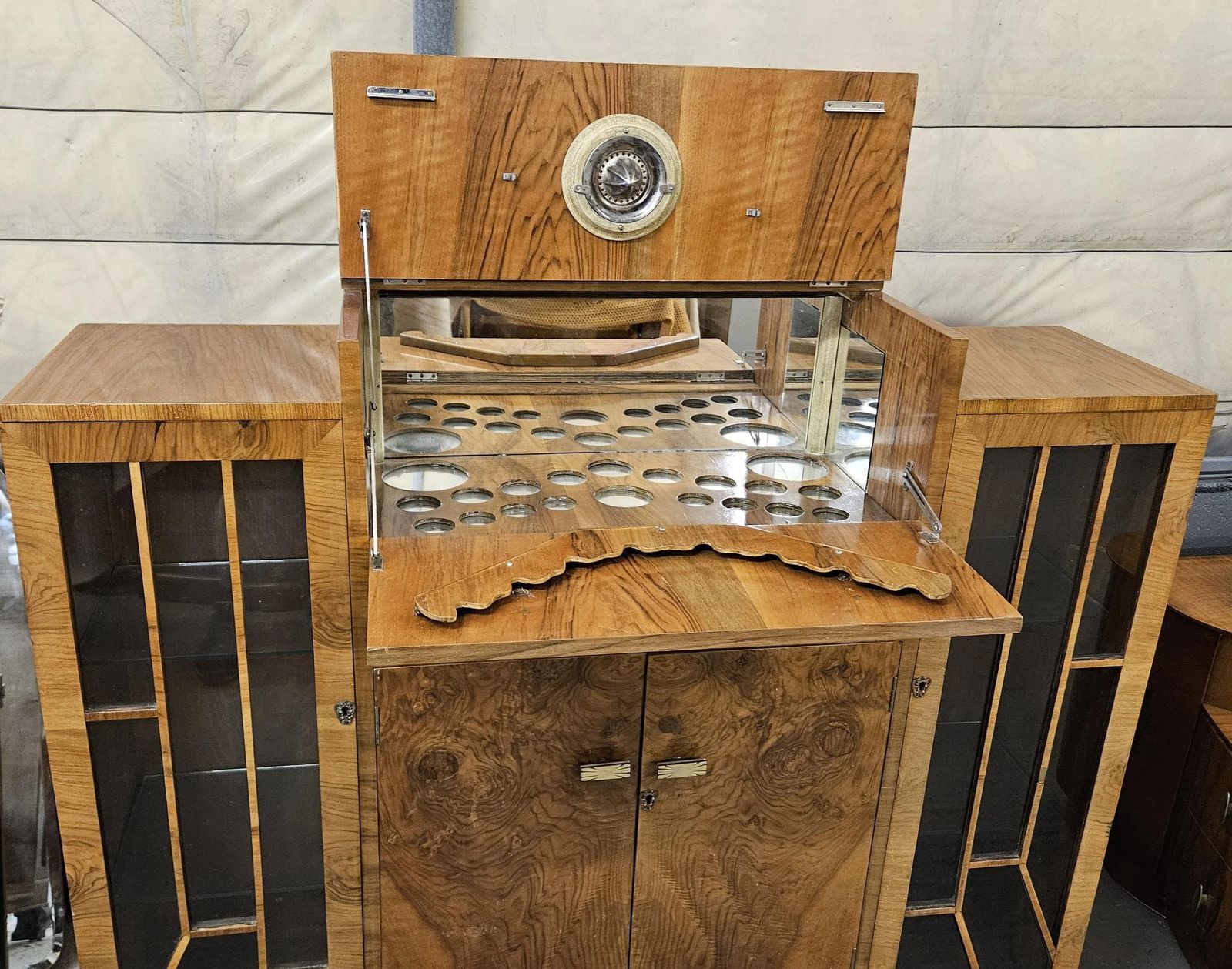 photo buy Art Deco Fall Front Cocktail Bar Display Cabinet Bookcase