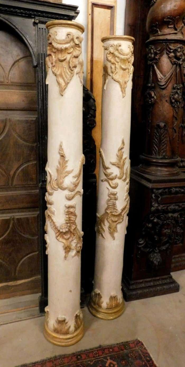 Pair Of Interior Columns In Carved, Lacquered And Gilded Wood, Italy photo furniture