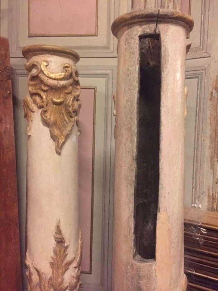 Pair Of Interior Columns In Carved, Lacquered And Gilded Wood, Italy photo Home Decor