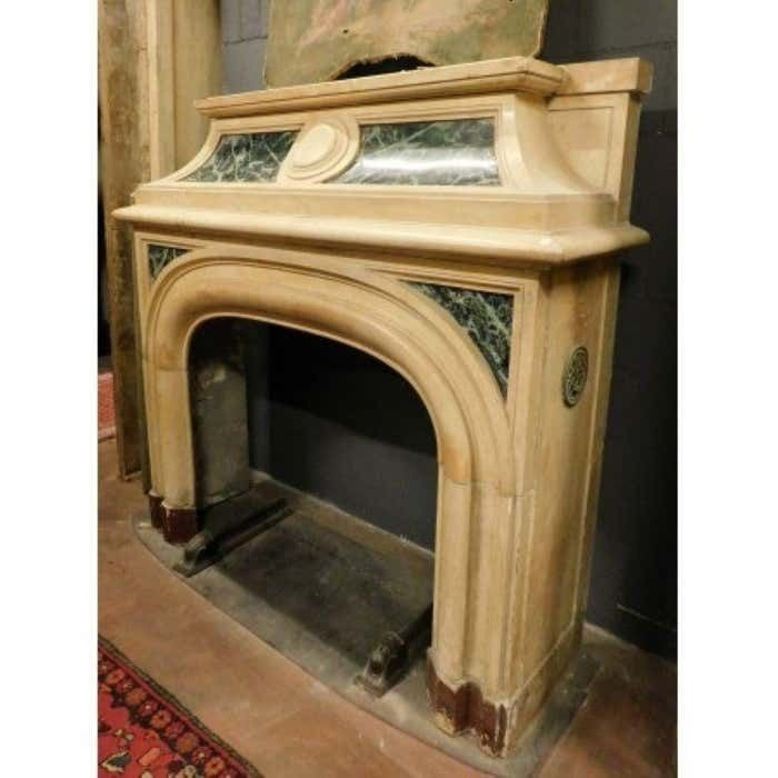Fireplace Mantel Carved In Yellow Marble, Green Lacquered, Italy photo 5627.0