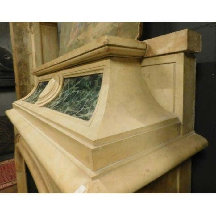 Fireplace Mantel Carved In Yellow Marble, Green Lacquered, Italy photo vinterior
