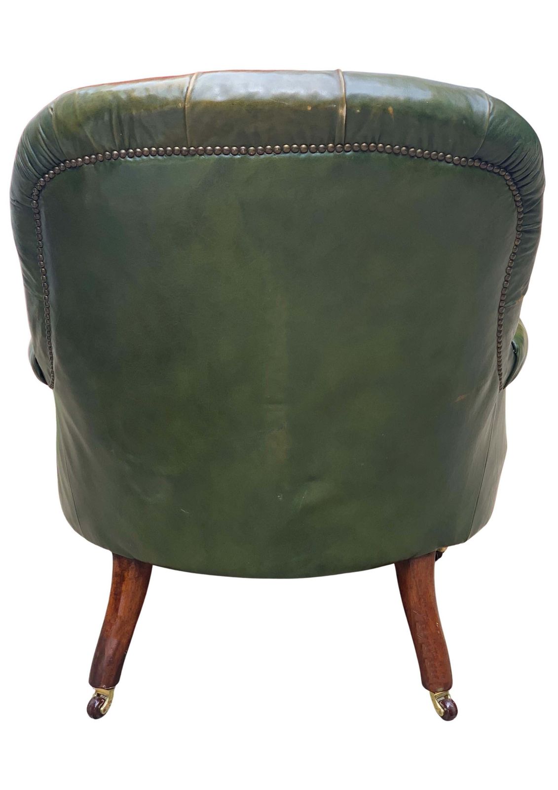 Victorian Polished Racing Green Leather Chesterfield Armchair With Brass Stud Detailing On Brown Porcelain Castors photo 6800.0