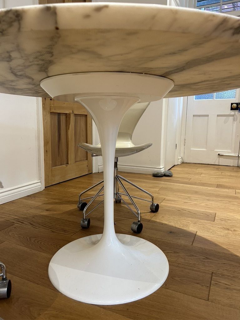 White Arabesco Marble Tulip Dining Table photo furniture