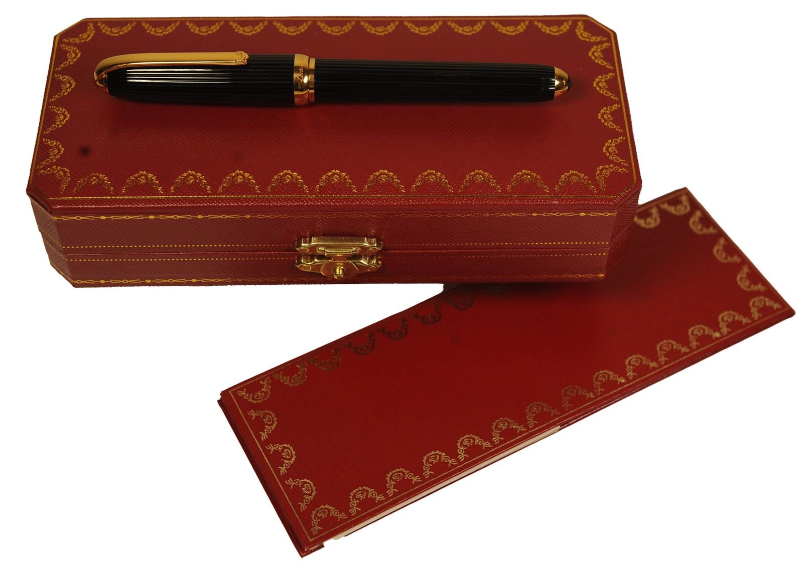 Cartier 18ct Gold Nib Louis Black Godron Ribbed Fountain Pen With Cartier Box, Finished With An Onyx Cabochon photo Home Decor