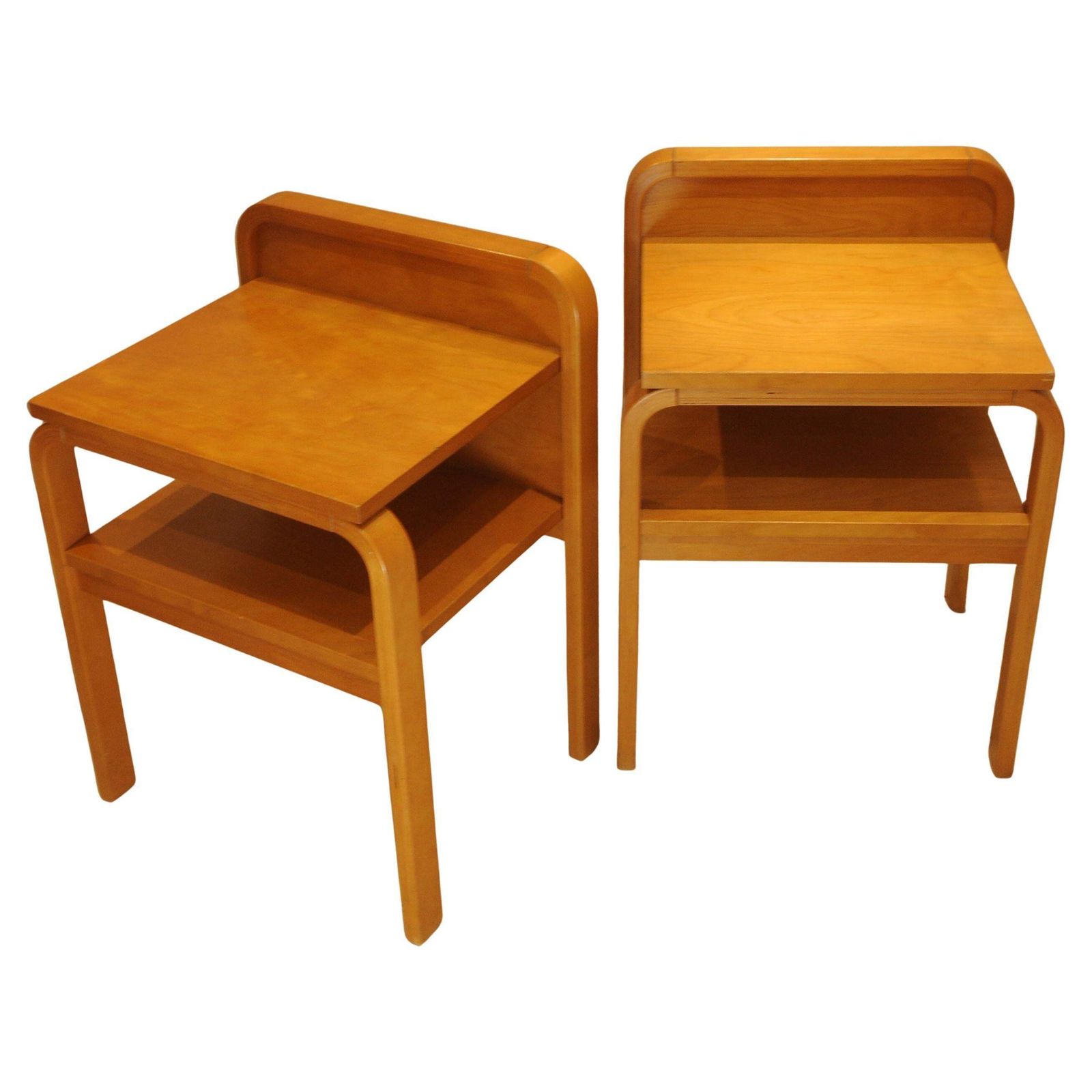 3120.0 A Pair Of Original Isku Oy Of Finland Bent Plywood Birch Bedside Tables With Maker's Labels 1980's Ol photo