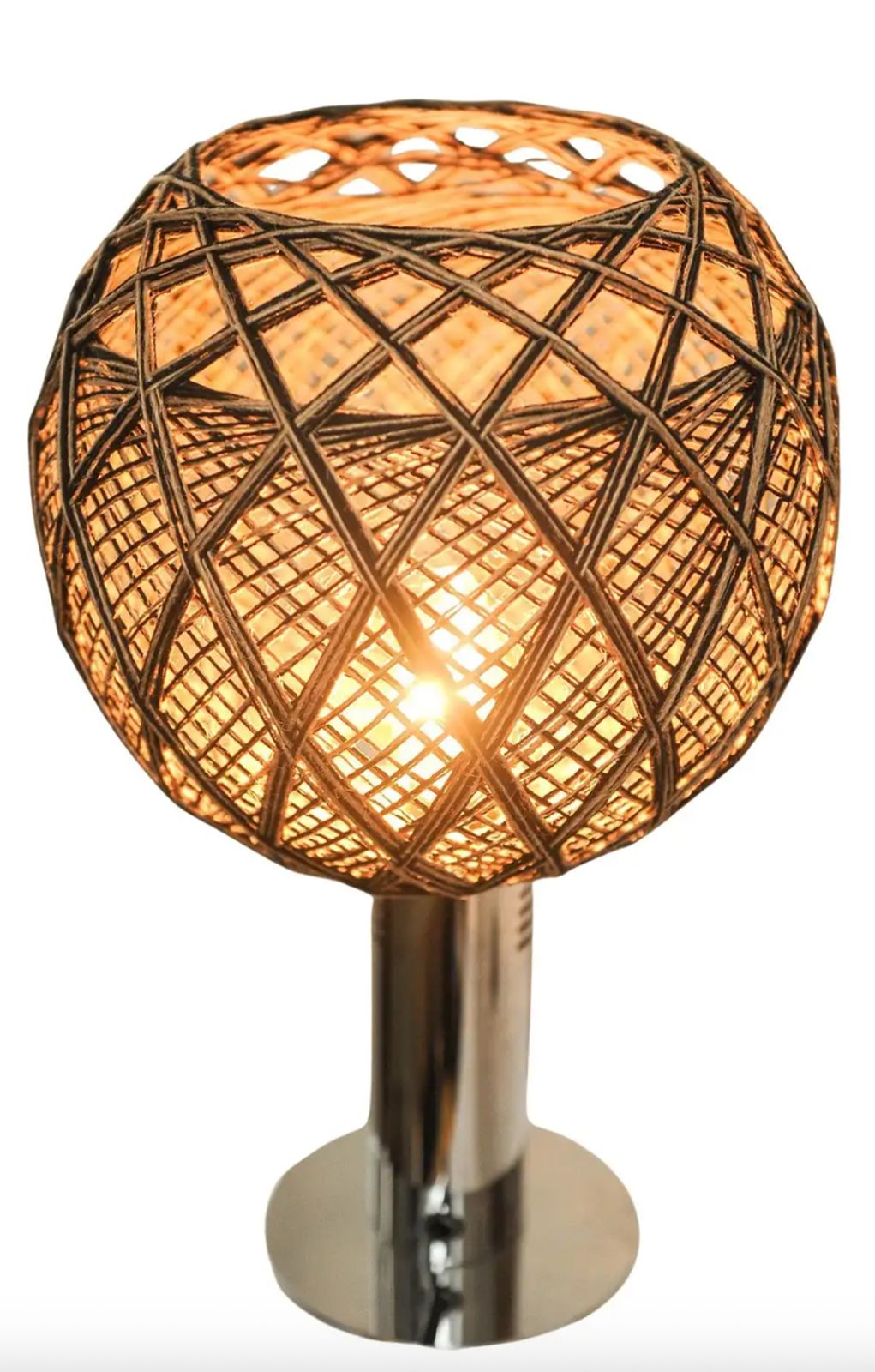 Targetti Sankey Chrome Italian Modern Table Lamp With Exquisite Woven Twine Globular Shade, Made In Italy, 1970's photo 1010.0