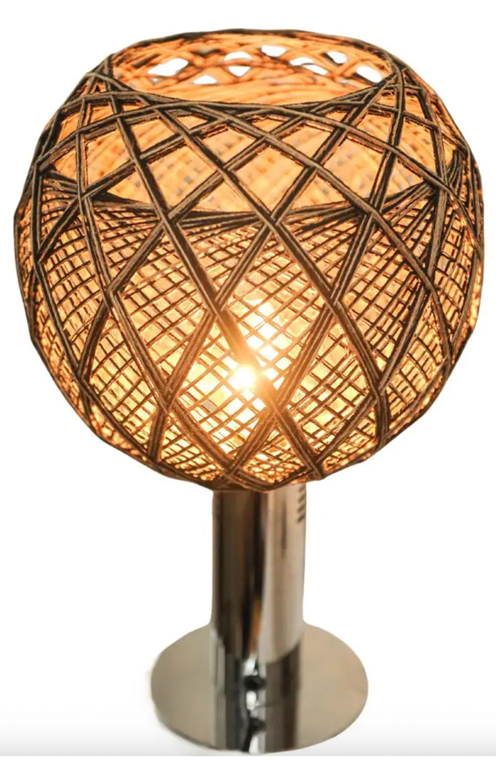 Targetti Sankey Chrome Italian Modern Table Lamp With Exquisite Woven Twine Globular Shade, Made In Italy, 1970's photo for sale
