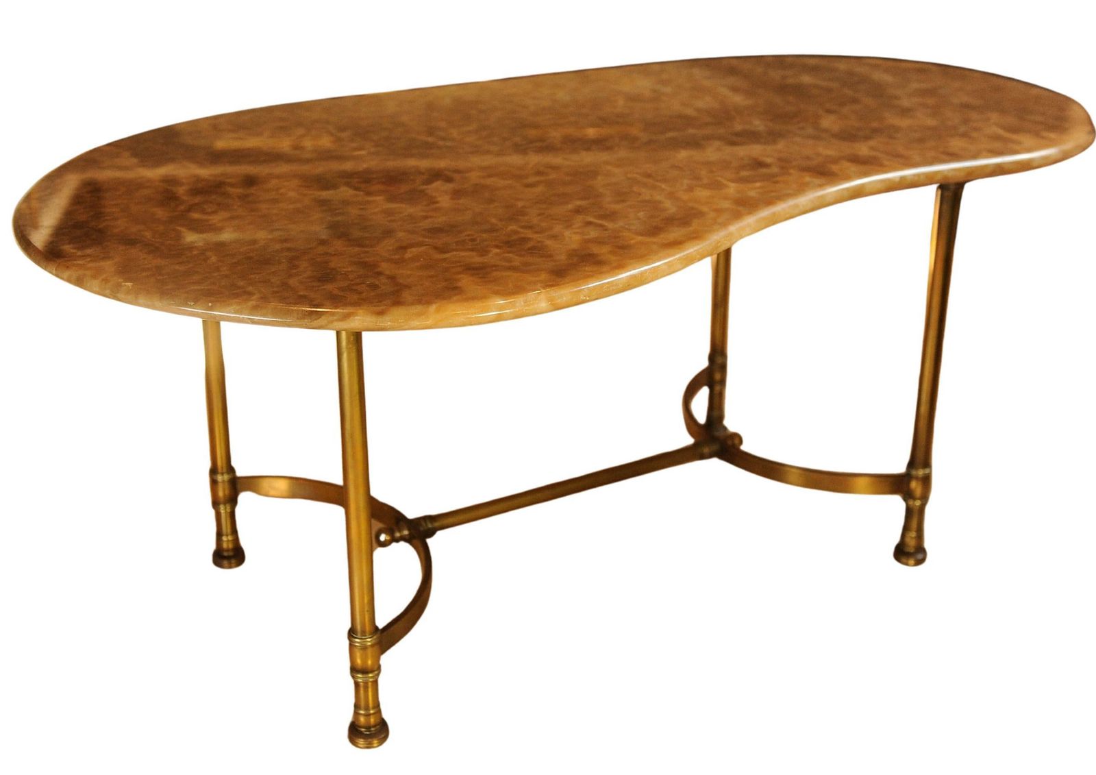 Italian Mid Century Occasional Table Made Of Brass With A Kidney Shaped Marble Top Circa 1950's photo furniture
