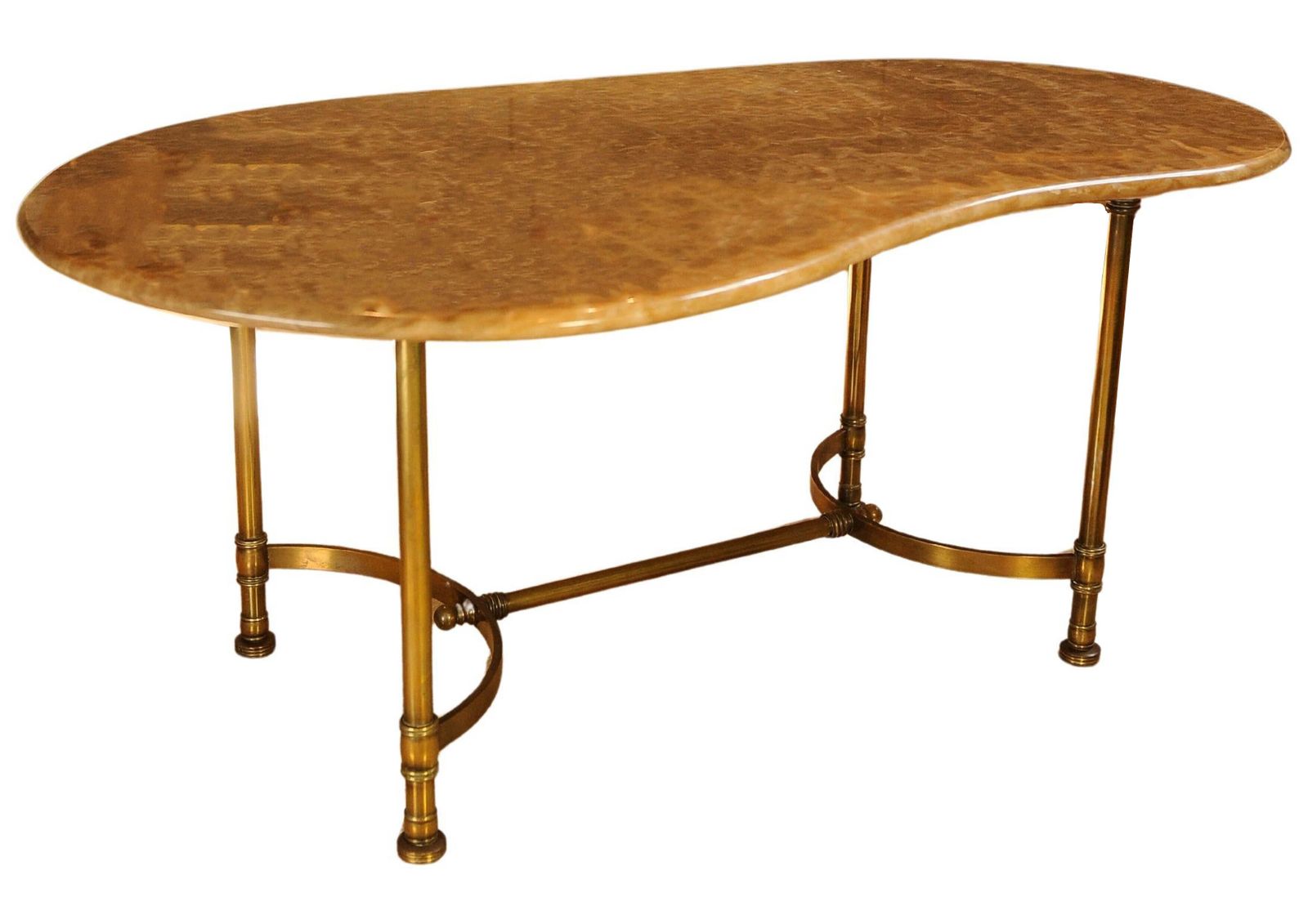 photo furniture Italian Mid Century Occasional Table Made Of Brass With A Kidney Shaped Marble Top Circa 1950's