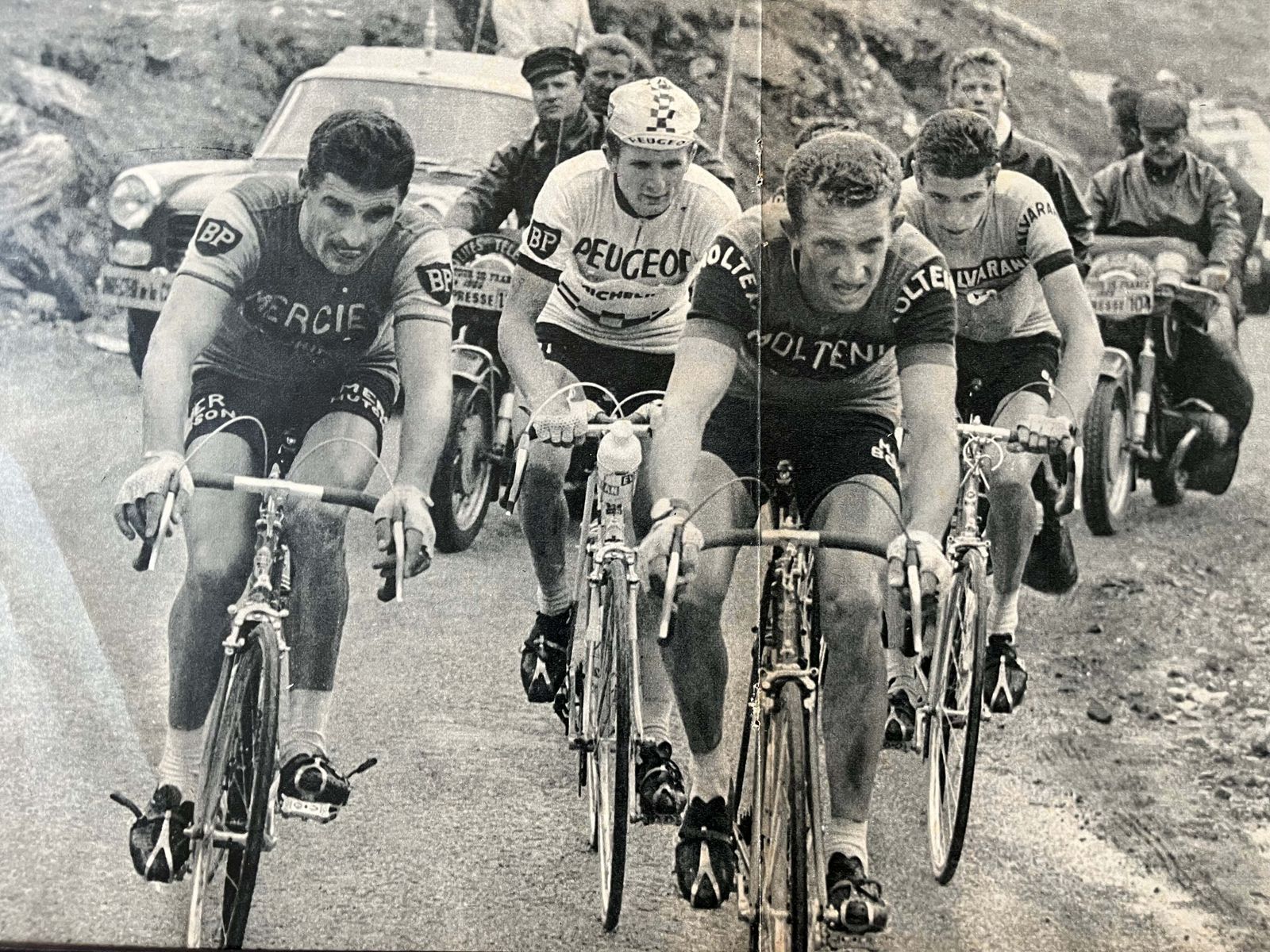 Vintage Cycling Print   Tour De France, Felice Gimondi Raymond Poulidor Pyrenees 1965 photo for sale