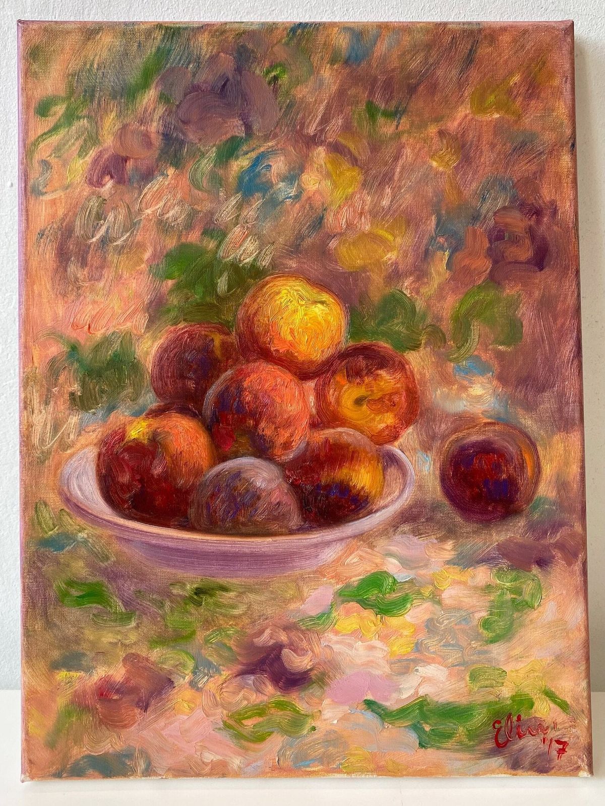 Original Oil On Canvas Still Life Painting With Peaches