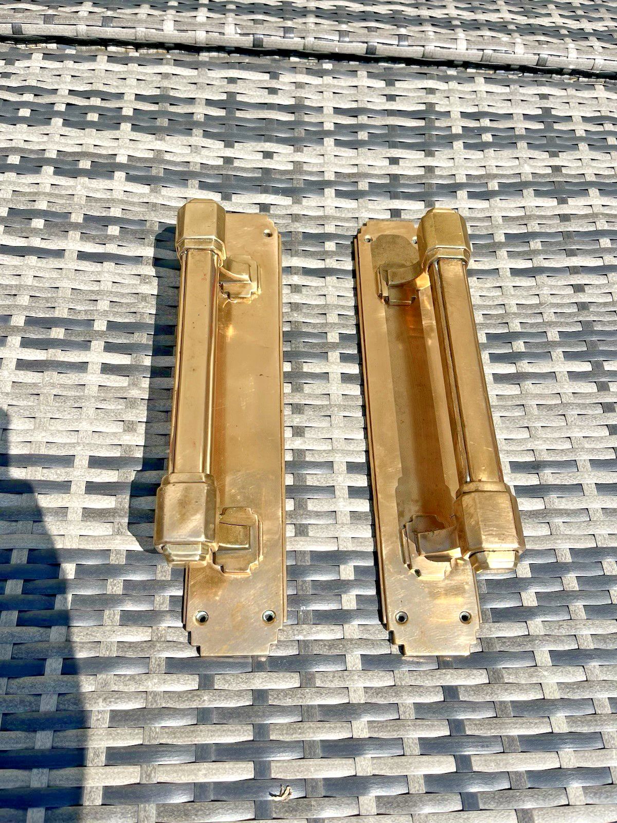 Superb Pair Of Quality 13.5" French Antique Art Deco Bronze Door Pull Handles photo Home Fixtures