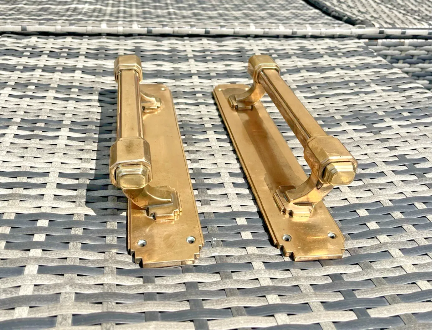 Superb Pair Of Quality 13.5" French Antique Art Deco Bronze Door Pull Handles photo 360.0