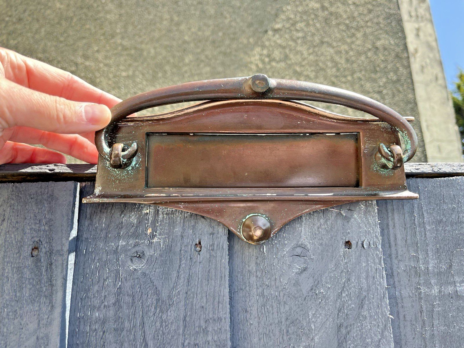 Reclaimed Antique Art Nouveau Bronze Door Knocker Mail Letter Box Posting Slot photo for sale