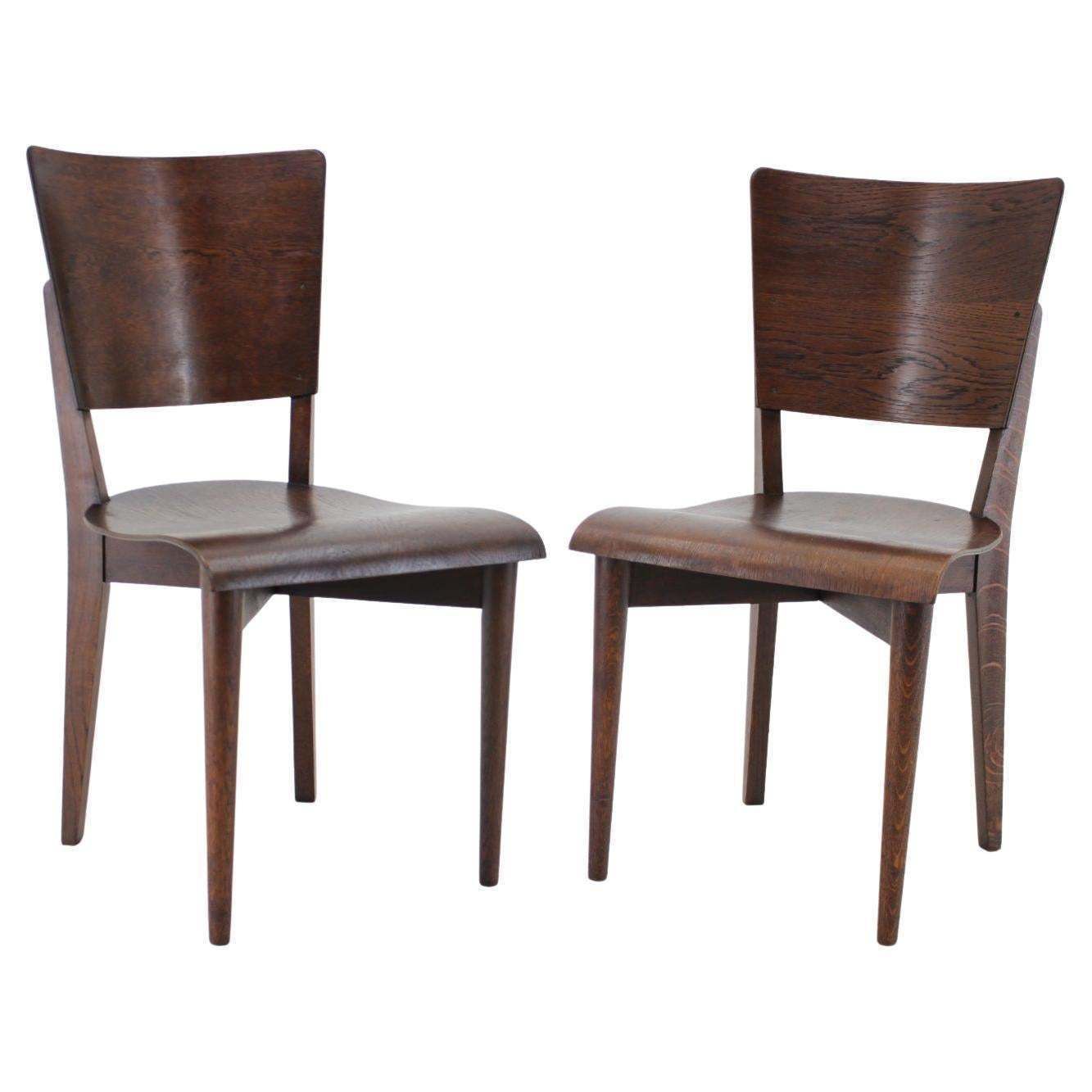 1950s Pair Of Rare J.Halabala Side Chairs By Up Zavody, Brno