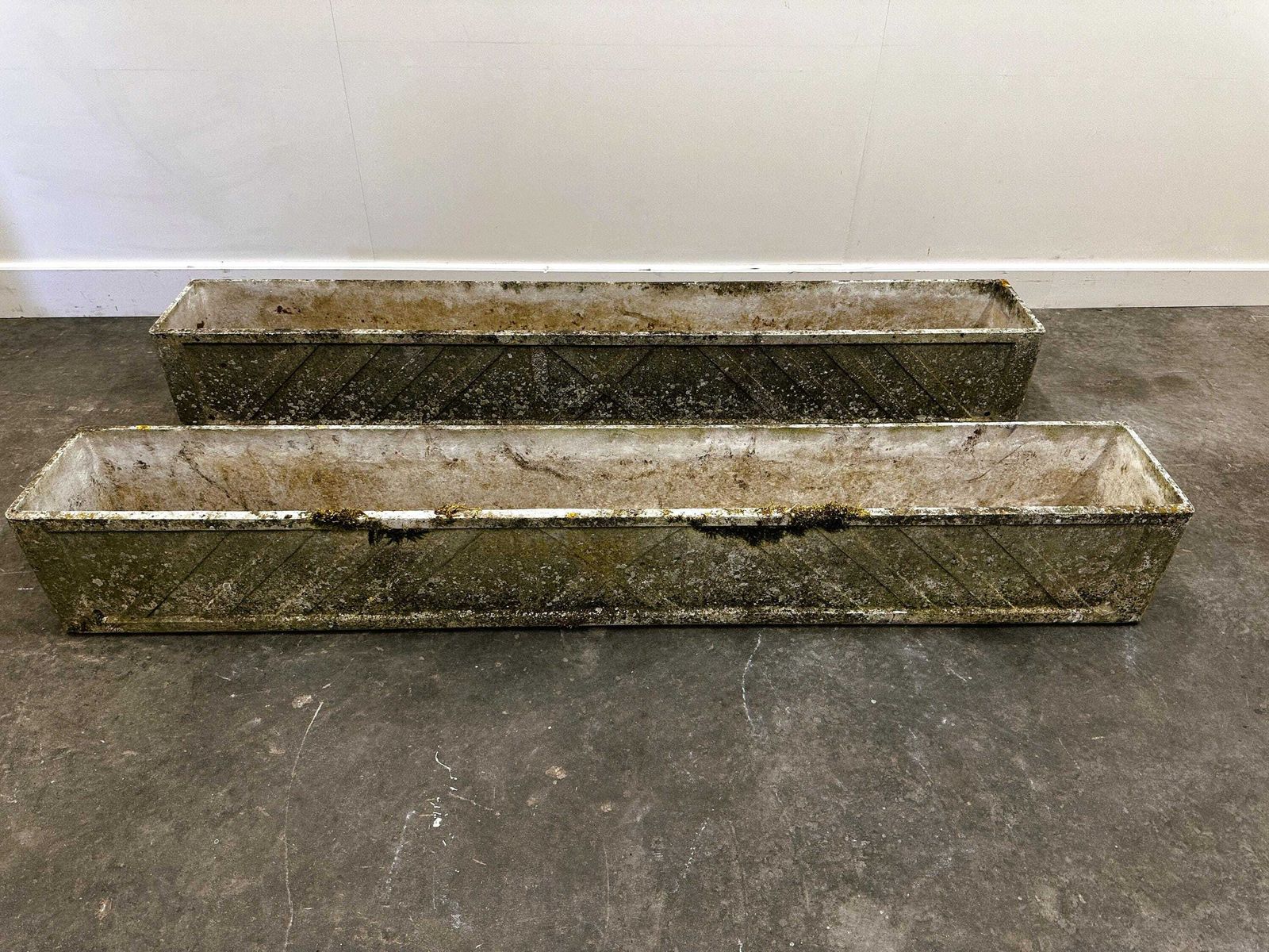 Vintage Lightweight Concrete Planter With Diagonal Relief, 1960s photo for sale