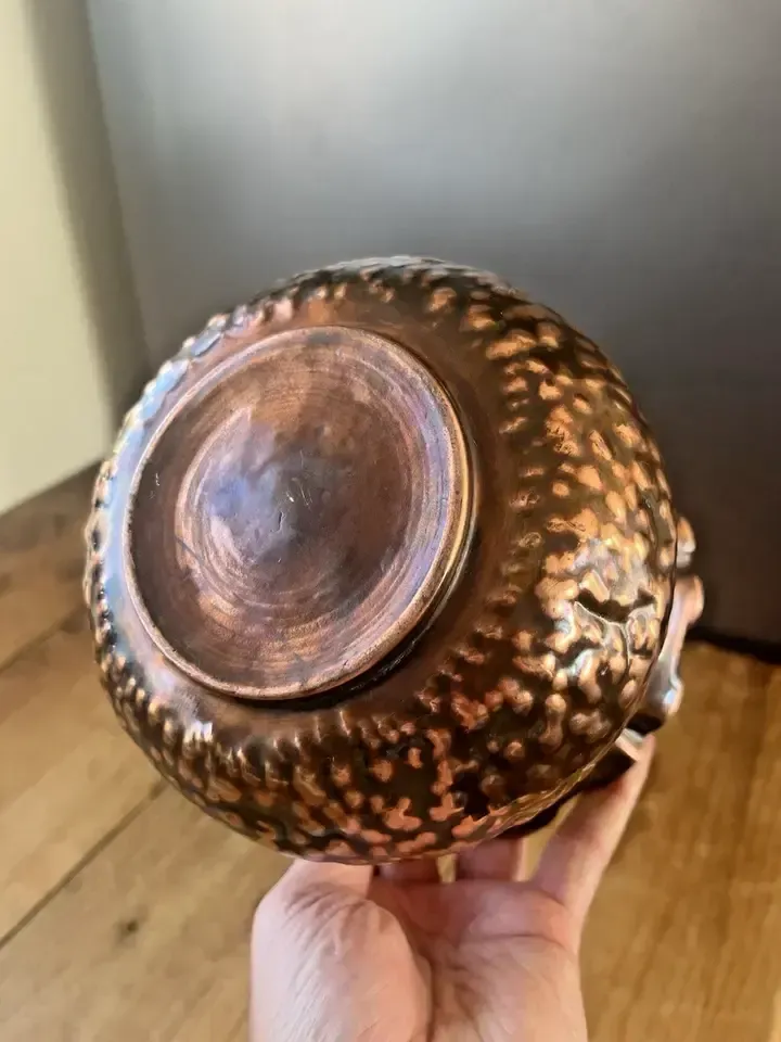 photo for sale Antique Arts & Crafts Textured Beaten Repousse Copper Fluted Planter Plant Pot