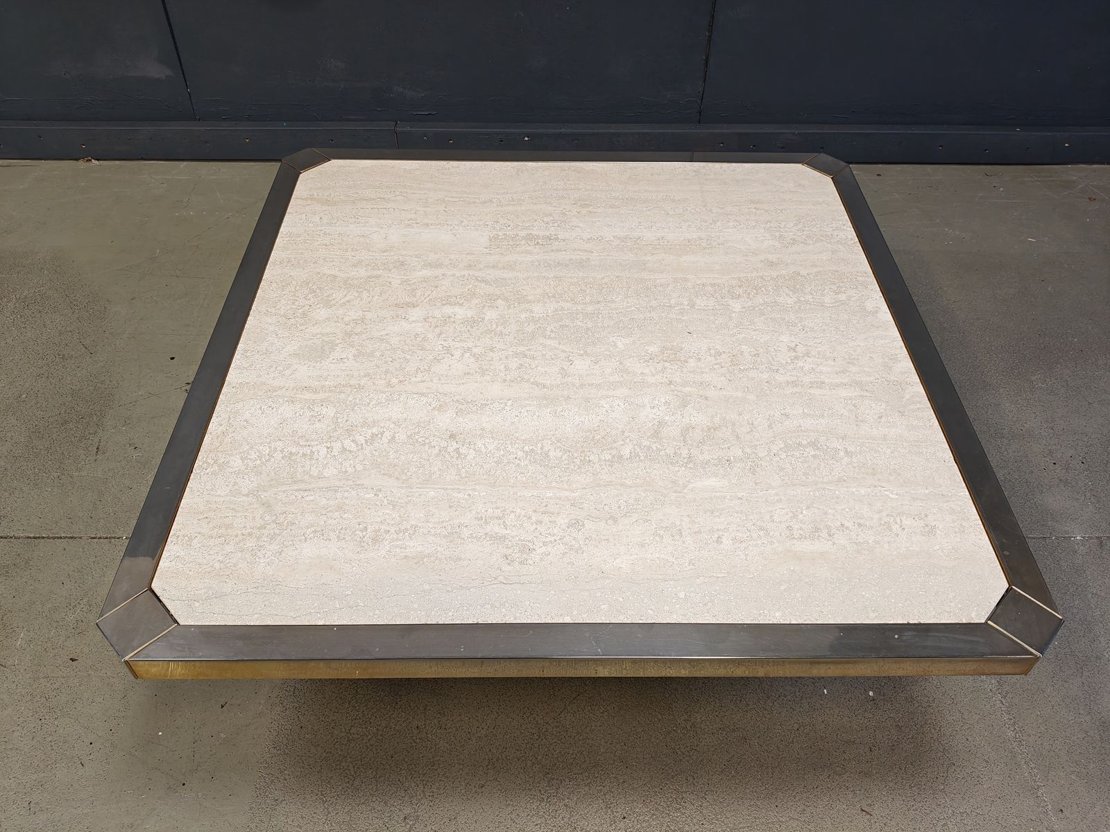Vintage Belgochrom 23kt Gold And Travertine Coffee Table , 1970s photo 650.0