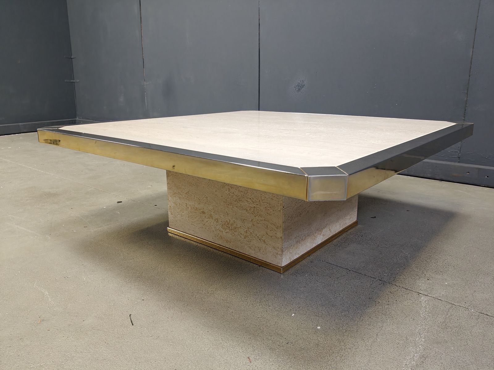 Vintage Belgochrom 23kt Gold And Travertine Coffee Table , 1970s photo vintage