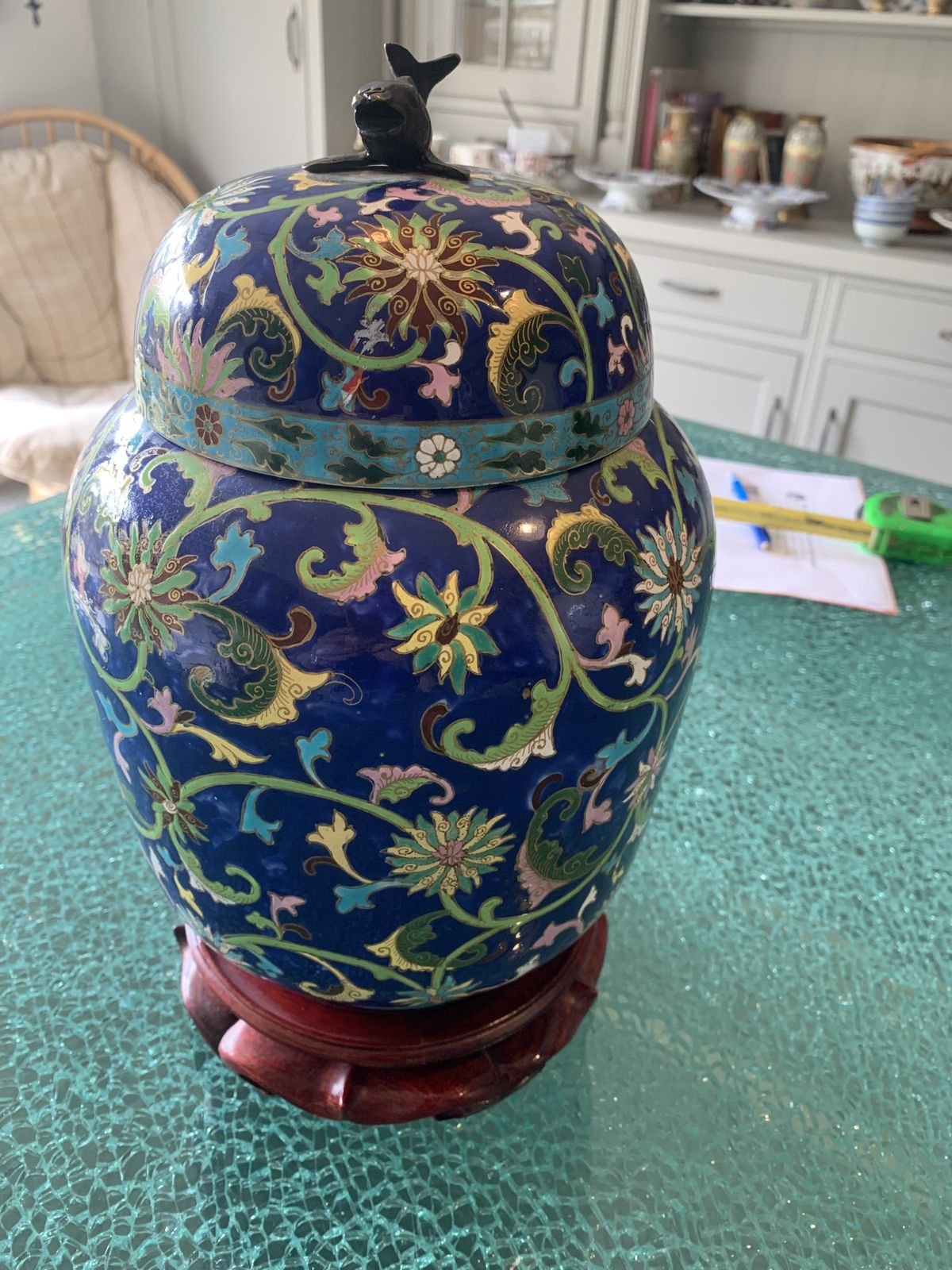 Antique Japanese Covered Cloisonné Enamelled Porcelain Jar photo 1250.0