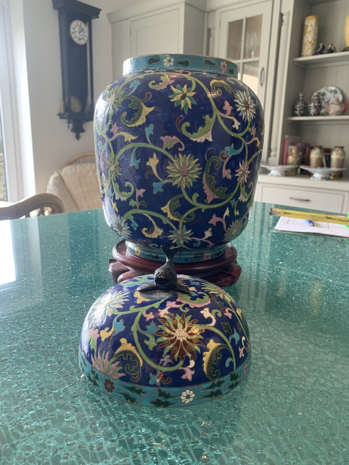 Antique Japanese Covered Cloisonné Enamelled Porcelain Jar photo vintage