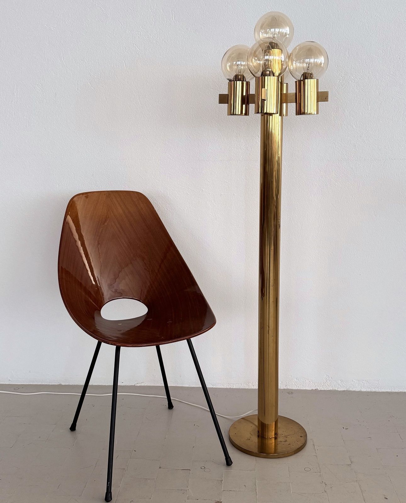 Mid Century Hans Agne Jakobsson Brass Floor Lamp With 5 Glasses photo 1550.0