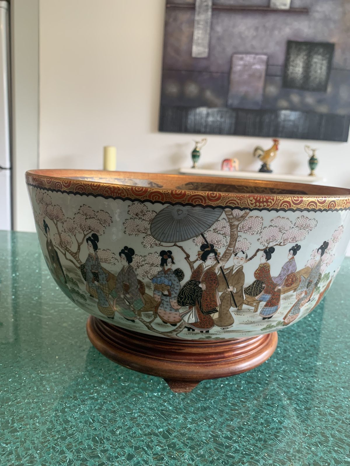 Antique Meiji Japanese Satsuma Bowl With Geishas photo vintage