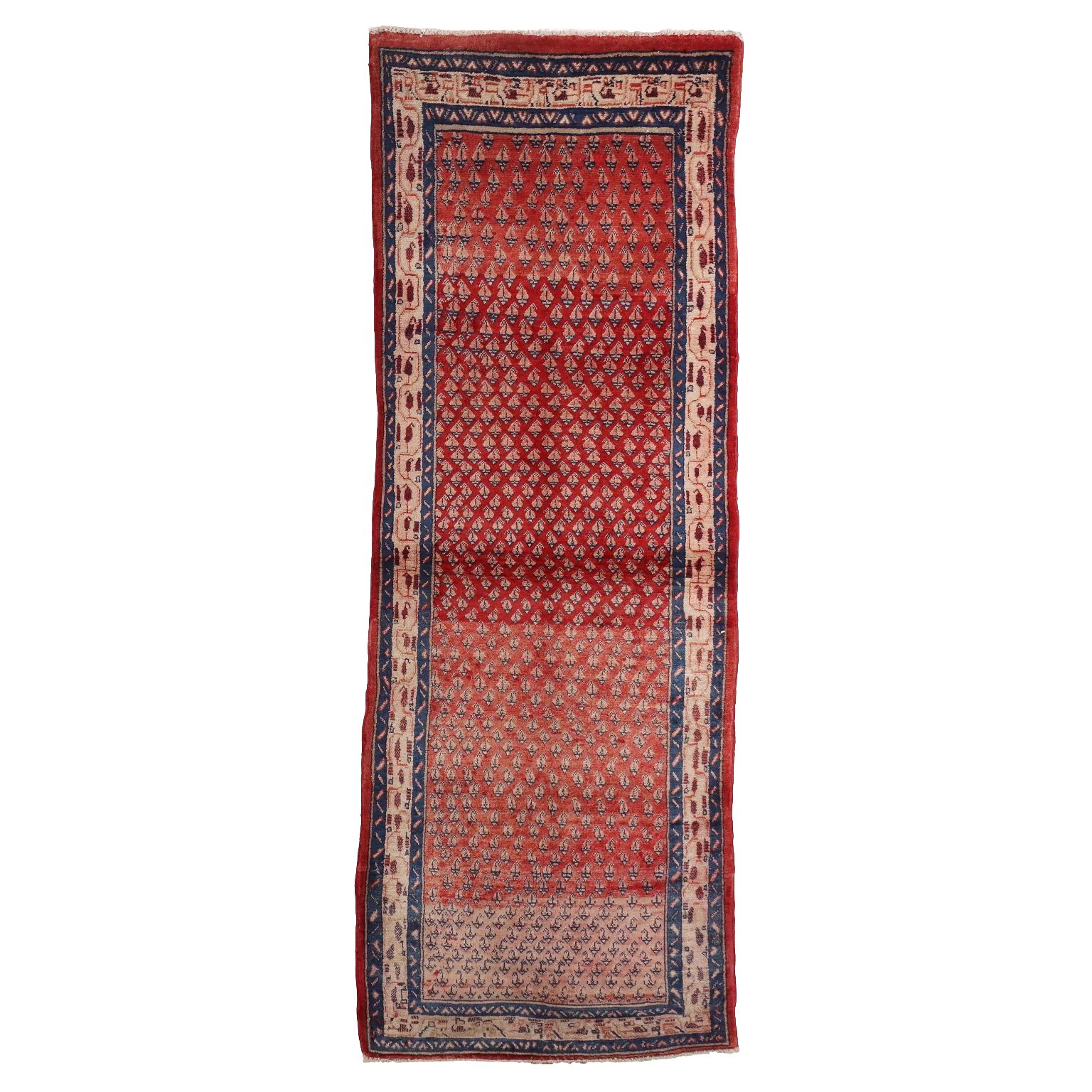 Antique Asian Carpet Wool Cotton Heavy Knot 112 X 42 In